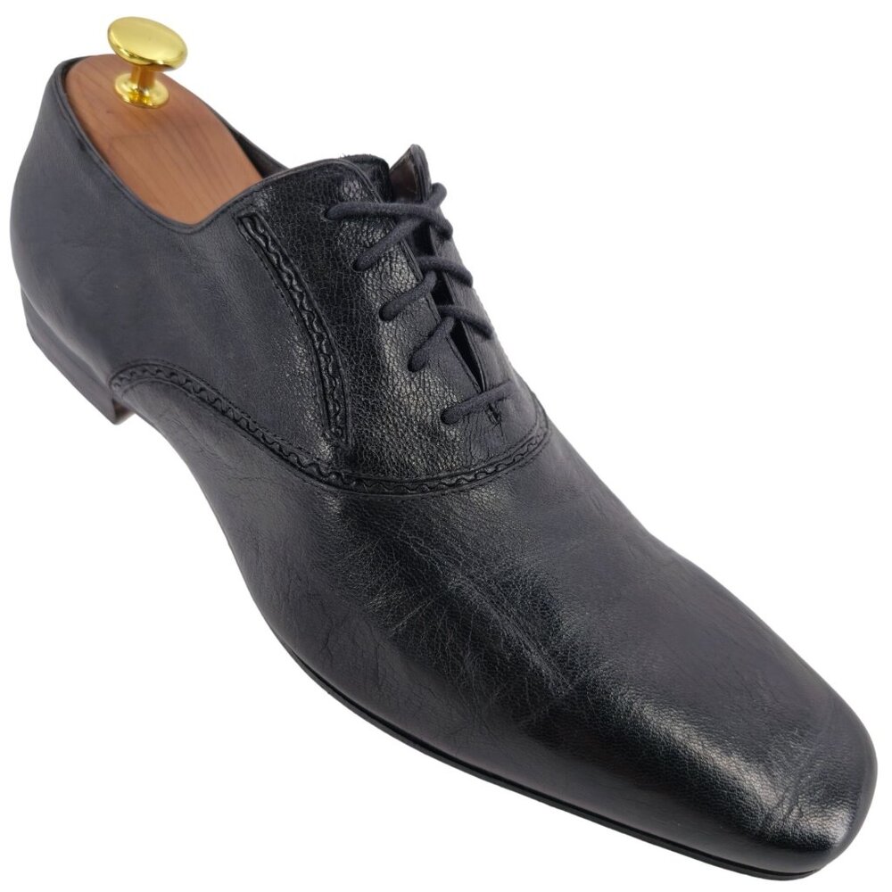 Bottega Veneta Italy Men 9.5 Black Leather Kidskin Dress Shoes Designer Oxfords